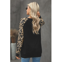 Leopard Round Neck Sequin Long Sleeve Top