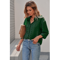 Green Long Sleeve Button Fuzzy Polka Dot Shirt