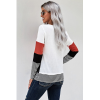 Stylish Colorblock Splicing Stripes Top