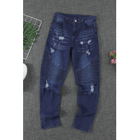 Dark Blue Distressed Patchwork Skinny Jeans