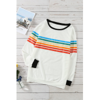 Rainbow Print White Long Sleeve Top