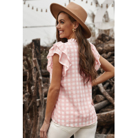 Pink Plaid Ruffled Short Sleeves Tee