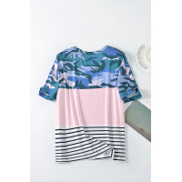 Camo Pink Striped Patchwork Tee