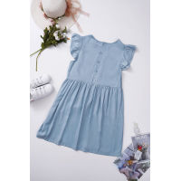 Flutter Sleeve Ruched Denim Casual Dress