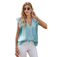 Sky Blue Sleeveless Crochet Lace Blouse