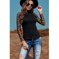 Black High Neck Lace Crochet Long Sleeve Top