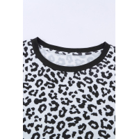 White Crew Neck Leopard Side Split T-shirt