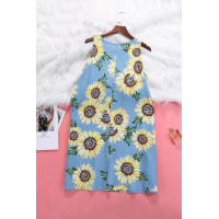 Blue Sunflower Print Tank Dress