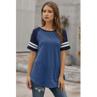 Blue Color Block Contrast Short Sleeve T-shirt