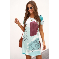 White Leopard Splicing Color Block Mini Dress