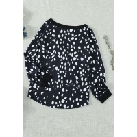 Spotted Print Black Long Sleeve Knit Top