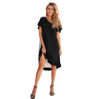 Black Flounce Design Animal Printed Short Sleeve Mini Dress