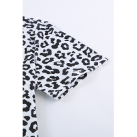 White Crew Neck Leopard Side Split T-shirt