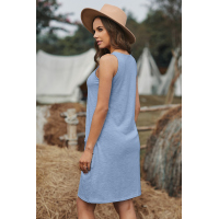 Sky Blue Sleeveless Pocketed Casual Swing Mini Dress