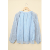 Sky Blue V Neck Lantern Sleeve Textured Solid Top