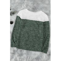 Green Colorblock Crochet Hollow Out Long Sleeve Top