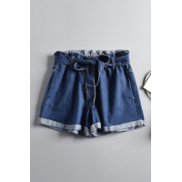 Medium Blue Paper Bag Waist Denim Shorts