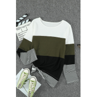 Green Stylish Colorblock Splicing Stripes Top