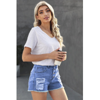 Sky Blue Gypsy Mid-rise Distressed Denim Shorts