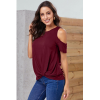 Red Twist Front Cold Shoulder Tee