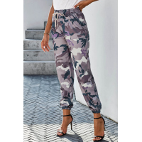 Gray Elastic Waist Neon Camo Joggers