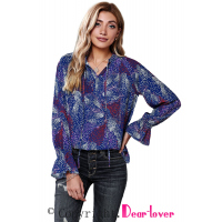 Blue Split Neck Printed Blouse