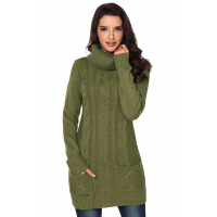 Olive Cowl Neck Cable Knit Sweater Dress