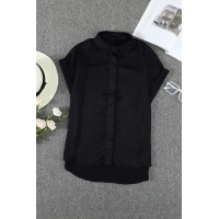 Black Collared Button Short Sleeves Shirt