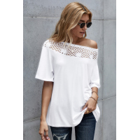 White Crochet Neckline Top