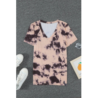 Pink Tie-dye V Neck T-shirt