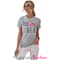 Leopard Mom Life Lips Gray T-Shirt