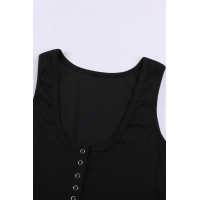 Black Sleeveless Scoop Neck Button Tank Top