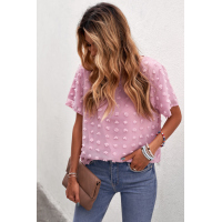 Pink Swiss Dot Texture Short Sleeve Top