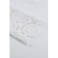 White Crochet Lace Hem Sleeve Button Top