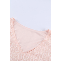 Pink Feather Balloon Sleeve Pullover Top