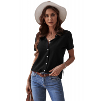 Black Textured Short Sleeve Top