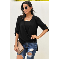 Black Get You Covered Drape Front Layered Blouse