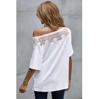 White Crochet Neckline Top