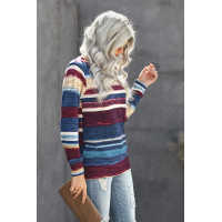 Blue Striped Tie Dye Knit Long Sleeve Top