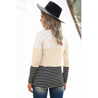 Apricot Leopard and Stripe Color Block Long Sleeve Top