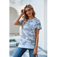 Crew Neck Camo Side Split T-shirt