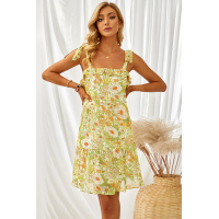 Yellow Floral Chiffon Tie Dress