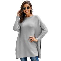 Gray Oversized Batwing Sleeve Sweater Dress