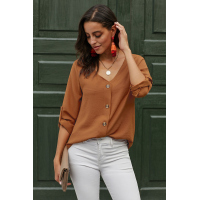 Orange Button Detail Roll Up Sleeve Blouse