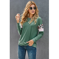 Mint Long Sleeve Leopard Stripes Blouse