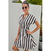 Black Fashion Stripe Short Sleeve Casual Dress