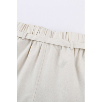 Beige Tie Waist Casual Shorts with Pockets