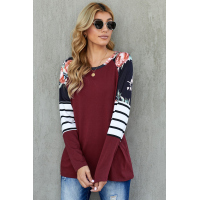 Red Striped Floral Long Sleeve Top