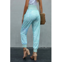 Sky Blue Tie-dye Pocket Casual Pants With Slit