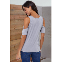 Gray Twist Front Cold Shoulder Tee